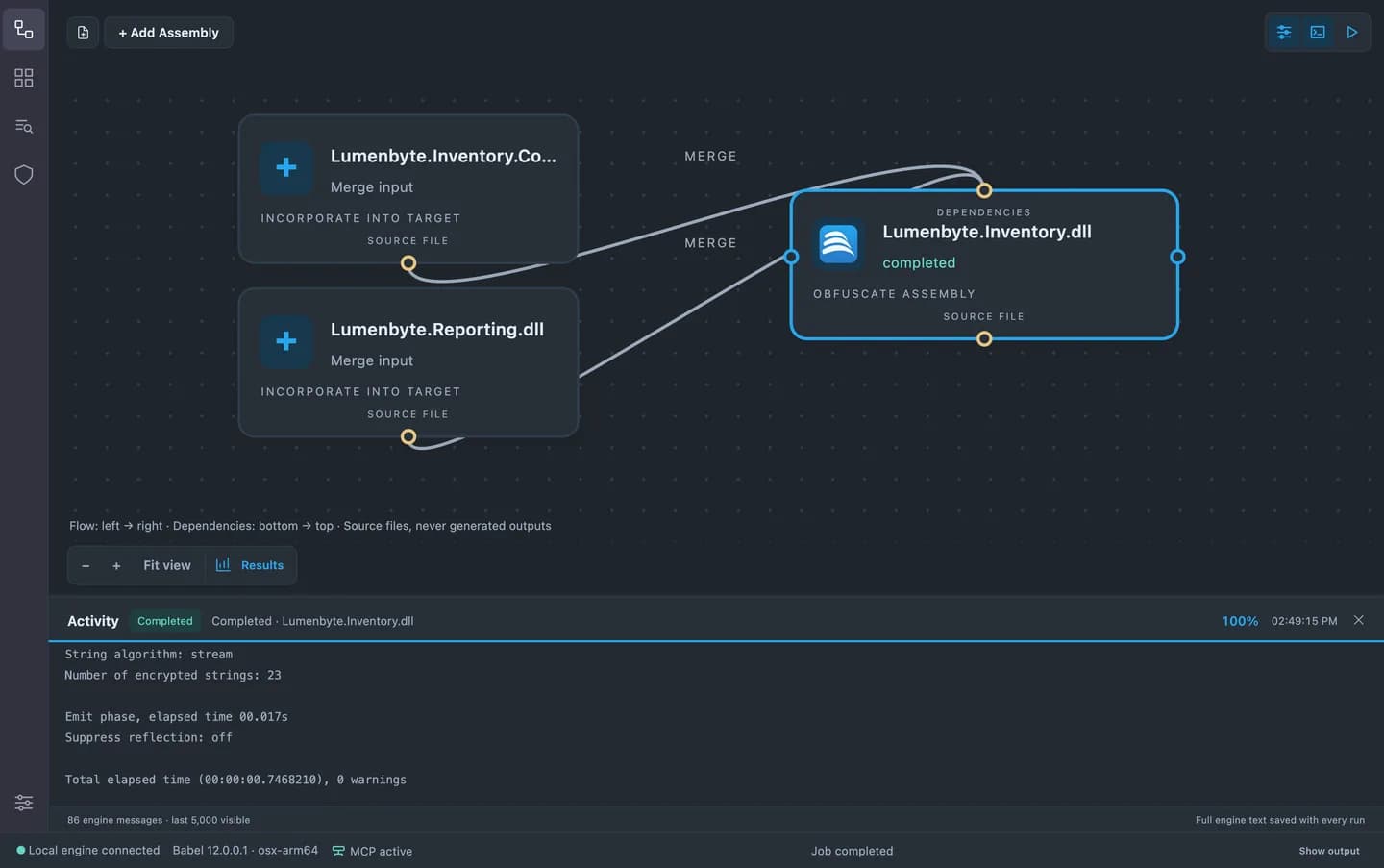 Run the actual Babel engine. Follow progress and inspect warnings.
