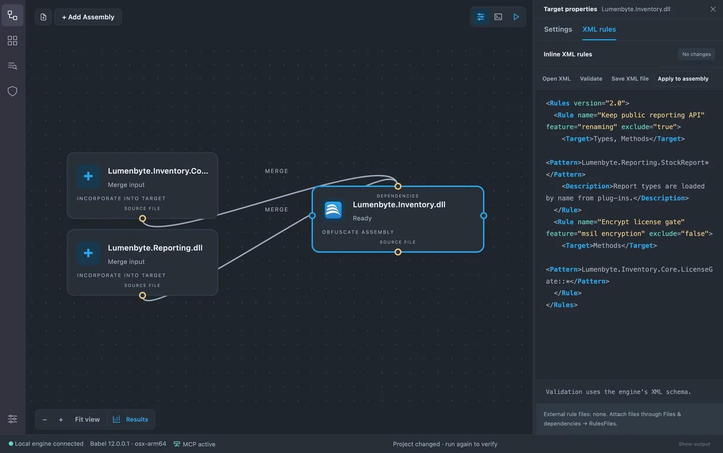 Babel Desktop XML rule editor for a demonstration project