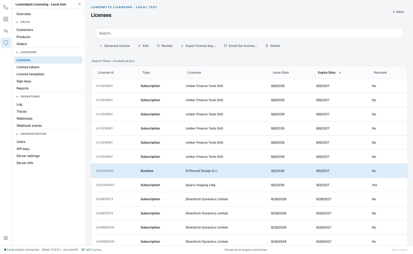 Licenses in the Desktop management extension