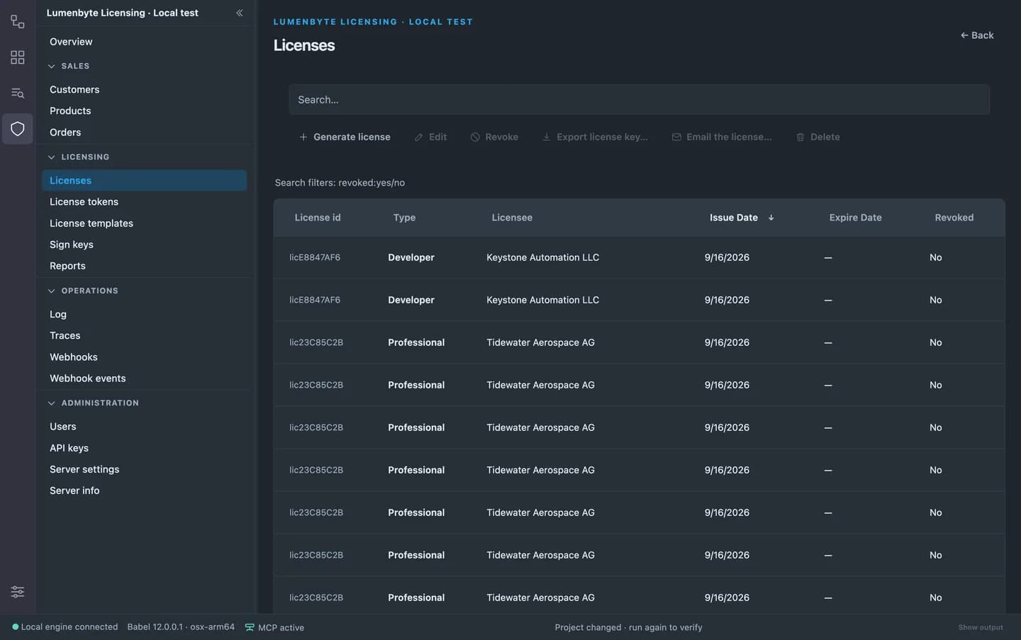 Licenses in the Desktop management extension