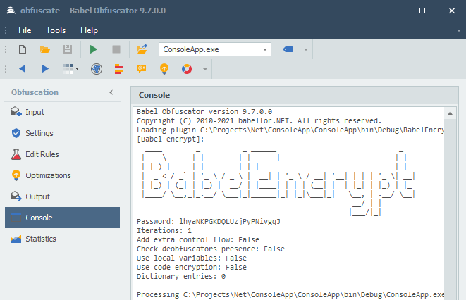 BabelEncrypt log output
